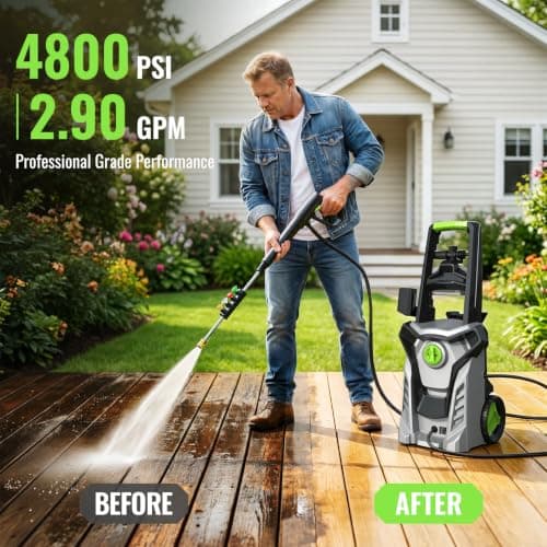 Pressure Washer, 4800PSI 2.9GPM Max Electric Power Washer with Foam Cannon, 4 Quick Connect Nozzles, 23FT Hose for Cars, Fences, Patios, Decks, Patios and Driveway