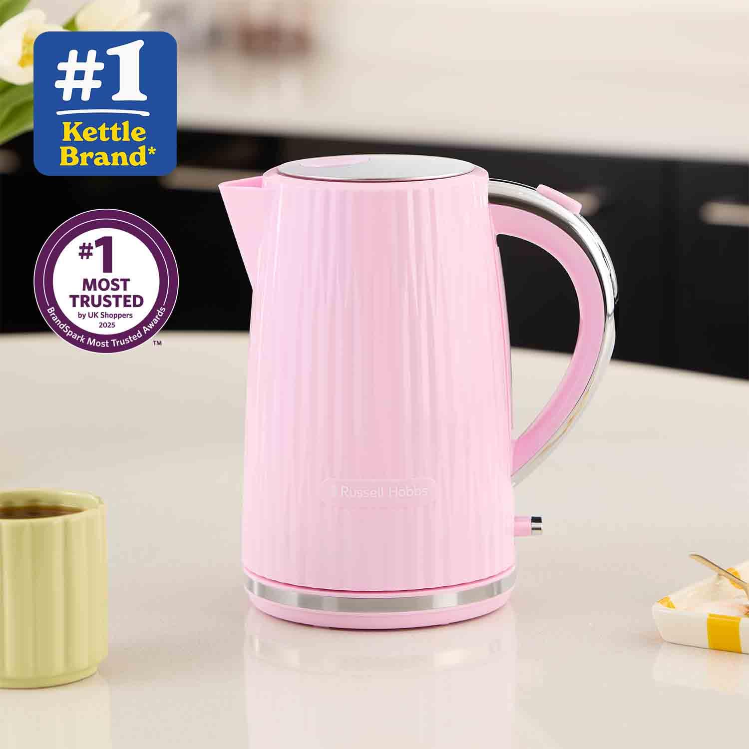 Russell Hobbs Electric Kettle (Hot Water, Tea or Coffee, 1.7L, Push to open lid, Perfect pour spout, Removable washable filter, Illuminated switch, Chrome accents, Raspberry, 3000W) Eden 27362 — view 2