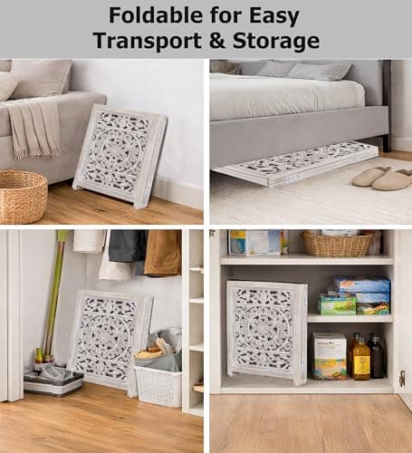 Croft&Cane Wooden Foldable Pet Dog Safety Gate - 3 Panel 20 W x 24 H - Hand Carved Suzani Free Standing Portable Indoor Puppy Gate - Doorway Hall Stairs Dog Fence - Assembled - White Wash — view 5