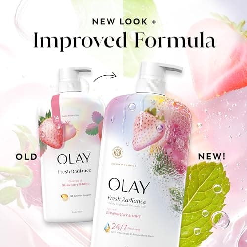 Olay Body Wash for Women, Fresh Radiance, 24/7 Skin-Loving Freshness, Visibly Radiant, Plant Based Cleansers, Vitamin B3 & Antioxidant Blend, For All Skin Types, Strawberry & Mint Scent, 29 fl oz — view 8
