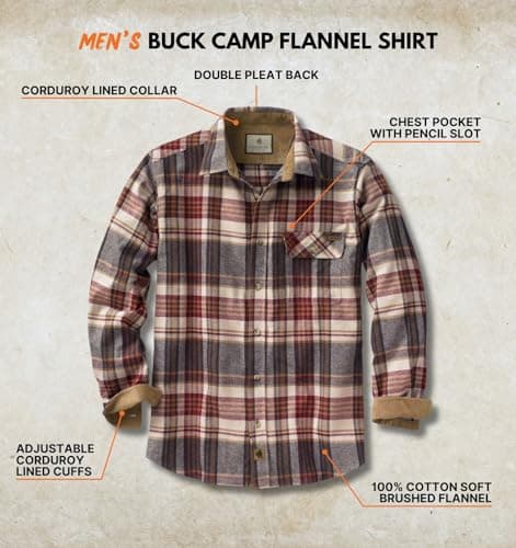 Legendary Whitetails Men's Plaid Flannel Shirt with Corduroy Cuffs, Large — view 2