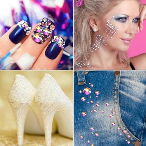 Jollin 1440pcs Glue Fix Crystal Flatback Rhinestones Glass Diamantes Gems for Crafting Nail Art Crafts Decorations Clothes Shoes 4.8mm (ss20, Crystal AB) — view 3