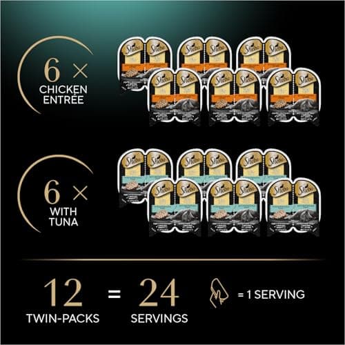 Sheba Perfect Portions Wet Cat Food Cuts in Gravy, Cat Food Wet Recipe, with Sustainable Tuna, Roasted Chicken Entree, 2.6 oz. Twin-Pack Trays (6 Count, 12 Servings) (Pack of 2)