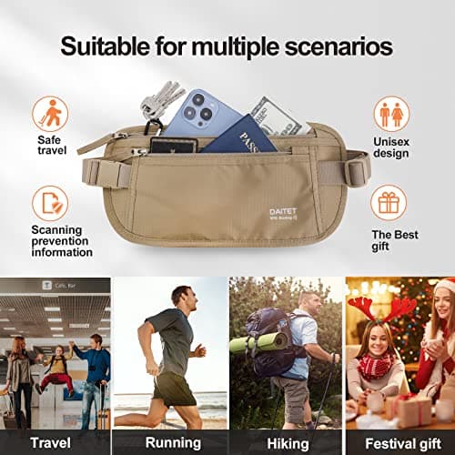 Money Belt - Passport Holder Secure Hidden Travel Wallet with RFID Blocking, Undercover Fanny Pack (Beige) — view 4