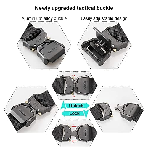 JUKMO Tactical Belt, Military Hiking Rigger 1.5 inches Nylon Web Work Belt with Heavy Duty Quick Release Buckle (Black, Small)