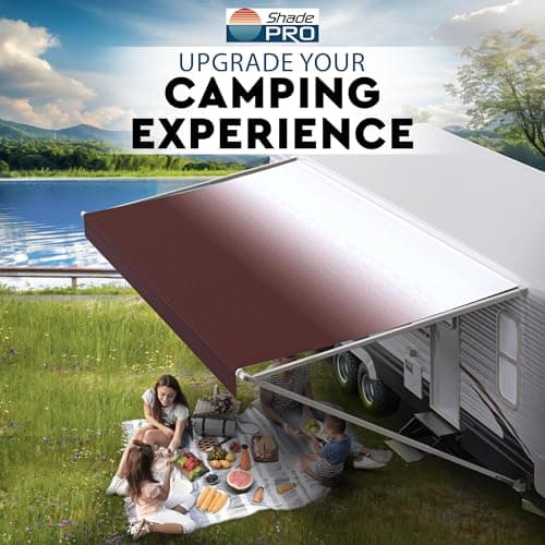ShadePro - RV Awning Fabric Replacement - Premium Grade Weatherproof Vinyl - Universal Outdoor Canopy for Camper, Trailer, and Motorhome Awnings - Burgundy Fade - 15' (Fabric 14' 2")