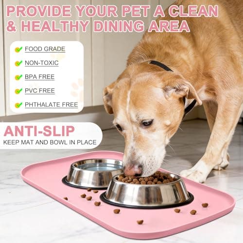 SMILOOL Silicone Pet Food Mat with Raised Edge for Food and Water Bowl, Dog Feeding Mats, Cat Food Trays for Floor Waterproof, Rubber Tray for Dogs and Cats, 19 x 12 x 0.7 Sakura Pink — view 2