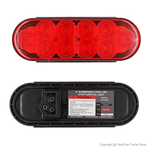 PEAKTOW PTL0431 Oval 6 Inches Red LED Submersible Stop/Turn/Tail/Reverse Trailer Truck RV Lights Including Grommets and Plugs Pack of 2 — view 2
