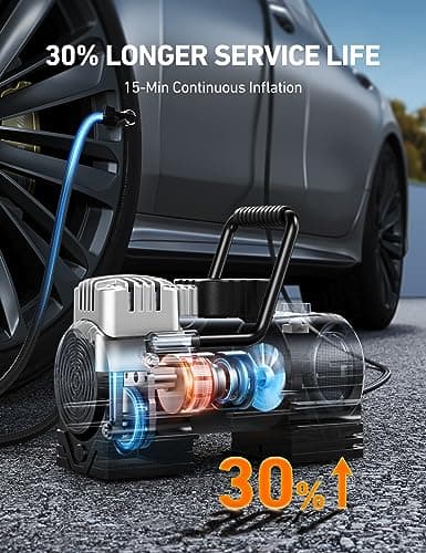 AstroAI Tire Inflator Portable Air Compressor (Up to 150 PSI) Tire Pump for Car 12V DC Digital Air Pump with 12 LEDs Super Bright Light for Bicycle, Motorcycle, Automotive Car Accessories — view 2