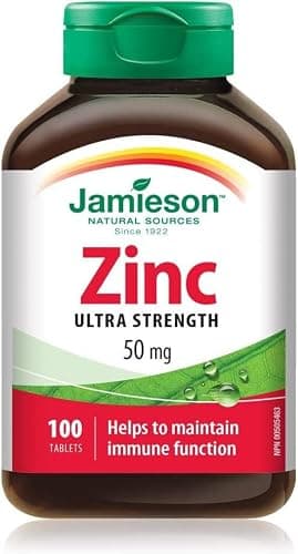 Jamieson Ultra Strength Zinc 50 mg, Supports Immune Health, Tissue Formation, and Healthy Skin. Vegetarian, Non-GMO, Gluten-Free, 100 Tablets, Proudly Canadian — view 2