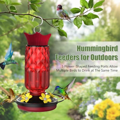 Hummingbird Feeders for Outdoors, Hanging Hummingbird Feeder with 5 Flower-Shaped Feeding Ports, 16 Oz Bird Feeder with Bee Proof & Built-in Ant Moat, Outdoor Garden Decor Gifts for Women Mom