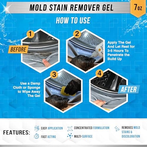 ACTIVE Mold Stain Remover Gel Cleaner Heavy Duty Stain Cleaner for Front Loader Washing Machine Seal, Bathroom Grout, Shower, Caulk - Front Load Washer Cleaning Solution - 7 Fl Oz — view 2