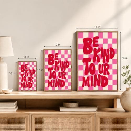 Framed“Be Kind to UR Mind”Canvas Wall Art,Pink Preppy Inspirational Painting Picture Wall Decor,Fashion Girly Poster Print Artwork,for Living Room Bedroom Girl Room Home Decoration — view 4