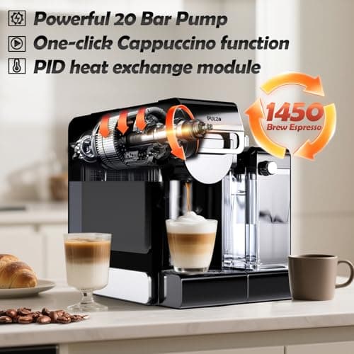 PULZO Espresso Machine with Integrated Automatic Milk Frother, capsule coffee maker for K*cup capsule/Ne*s Original/coffee powder, One Touch Latte & Cappuccino — view 6