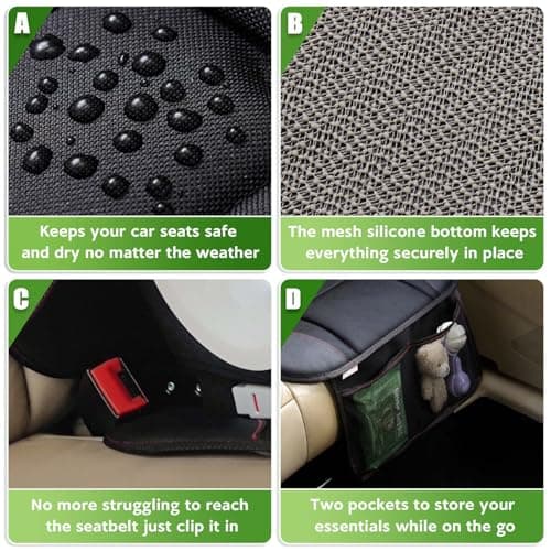 Siivton Kids Booster Seat Protector Mat, Thick, Anti-Slip, Waterproof, with Mesh Pockets for Toys & Snacks, Fits Most Cars, Black - 2 Pack — view 3