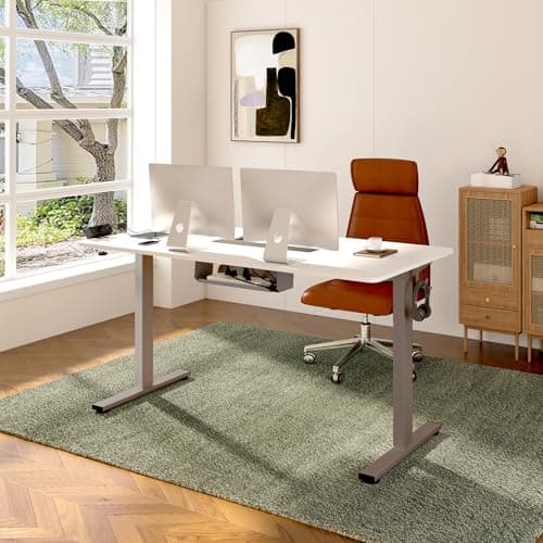 FLEXISPOT EN2 Whole-Piece Standing Desk with Clamp Power Strip, 48 x 24'' Electric Stand Up Height Adjustable Desk with Cable Management (Gray Frame + 48" White Desktop, 2 Packages)