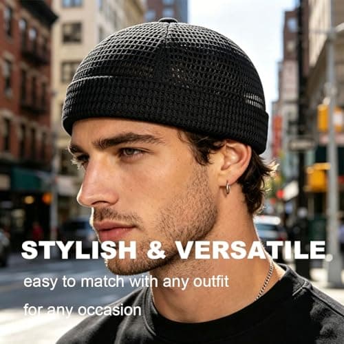 Men's Breathable Brimless Hat Summer Style Mesh Tang, Mesh Tang Hat, Adjustable Breathable Docker Cap for Men Women (Black) — view 2