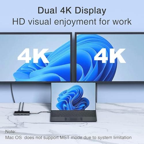 USB C Docking Station Dual Monitor Adapter for Dell HP, Laptop Docking Station 3 Monitors Quadruple Display USB C Hub Dongle to 4K HDMI+DisplayPort+VGA,3 USB2.0,100W PD, 8 in 1 Thunderbolt Dock — view 2