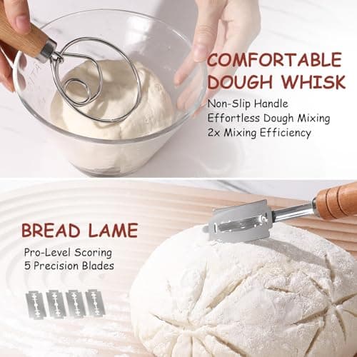 KOACKL Sourdough Bread Starter Kits Banneton Sourdough Bread Making Tools, Banneton Proofing Basket with Linen Cover Making Bread Basket for Baking Dough with Rising Pattern (Round & Round)