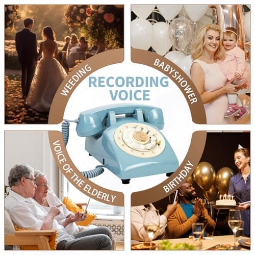 FiayaCom Audio Guest Book Wedding Phone,32GB Memory Customized Audio Messages, Volume Adjustable, with Message Replay Feature, Suitable for All Kinds of Party(Blue+Sign) — view 5