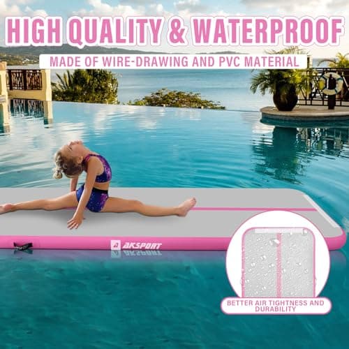 AKSPORT 10ft 13ft 16ft 20ft Air Track Tumbling Mat for Gymnastics Inflatable Airtrack Floor Mats with Electric Air Pump for Home Use Cheerleading Training (Light Pink, 10x3.28x0.33ft) — view 4