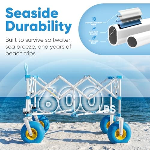 Sekey Heavy Duty Beach Wagon with 9" Big Sand-Proof Wheels – 600lb Capacity, 200L Oversized Foldable Cart | Adjustable Handle & All-Terrain Tires for Sand, Camping, Groceries — view 4