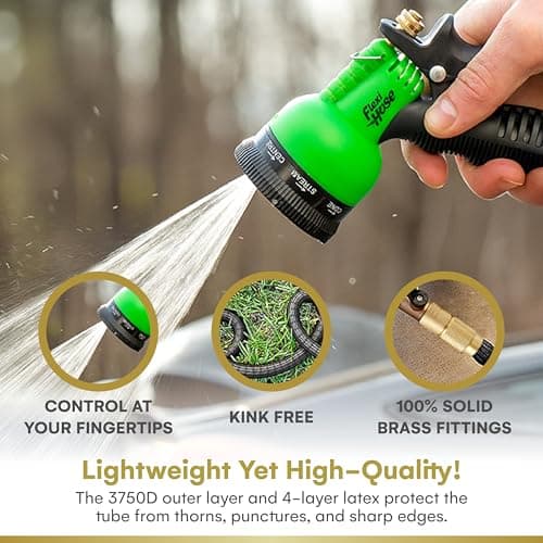 Flexi Hose with 8 Function Nozzle Expandable Garden Hose, Lightweight & No-Kink Flexible Garden Hose, 3/4 inch Solid Brass Fittings and Double Latex Core, 50 ft Black — view 3