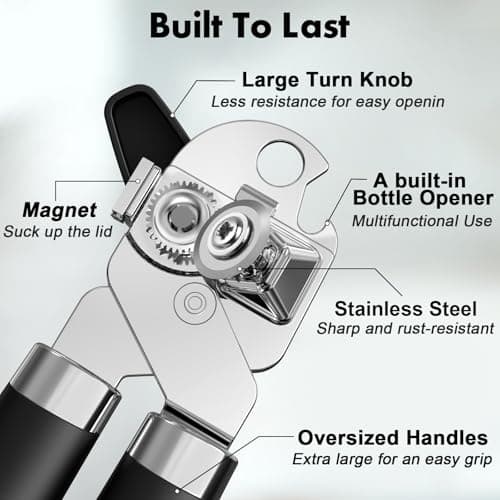 3PCS Can Opener Manual & Bottle Opener & Wine Opener, Smooth Edge Can Openers with Strong Magnet, Heavy Duty Stainless Steel Abrelatas Handheld Waiter Corkscrew - Premium Kitchen Supplies (Black) — view 2
