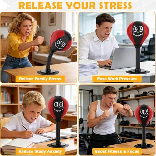 Suction Cup Desktop Punching Bag - High-Rebound Spring Boxing Ball for Stress Relief, Fun Office & Home Desk Toy, Secure Gift for Friends, Kids, Coworkers (Red)