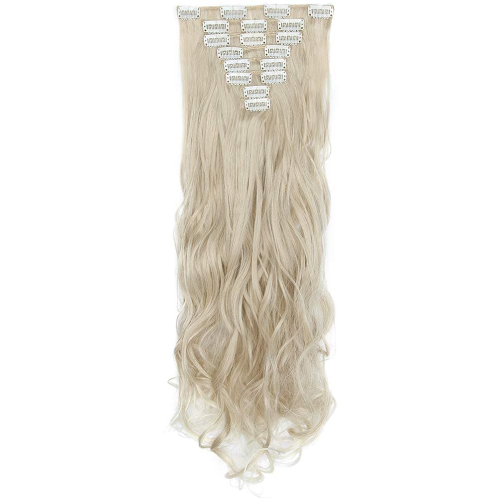 24"(60cm) SEGO Extensiones de Cabello Clip Pelo Sintético Se Ve Natural [Rubio Ceniza a Blanqueador Rubio] 8PCS Rizado Largo (140g) — view 3
