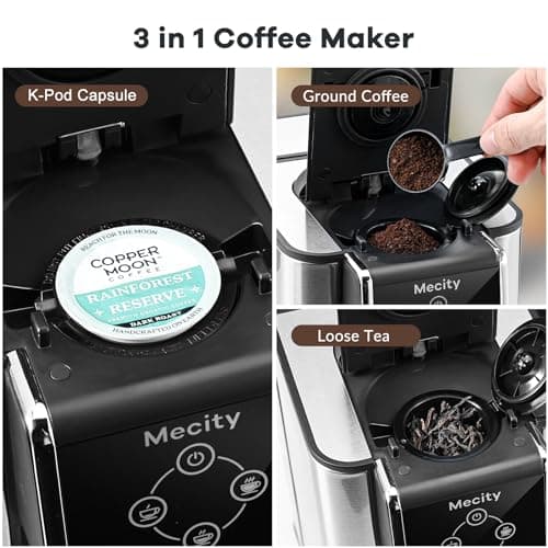 Mecity Coffee Maker 3 in 1 Single Serve Coffee Machine, Compatible with K cup Capsules, Instant Coffee Pot, Tea maker, 6,8,10 Oz Cup, Removable 50 Oz Water Reservoir, 120V 1150W — view 2