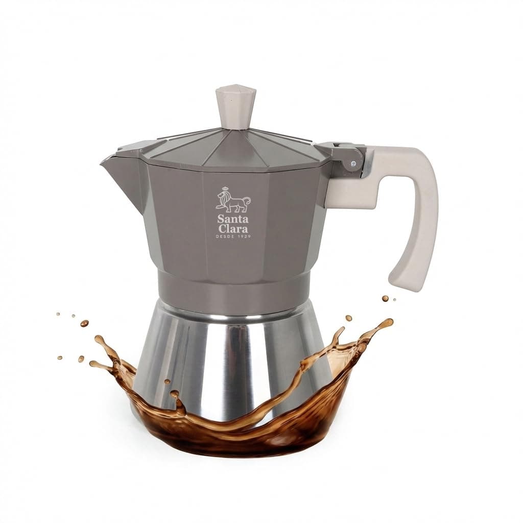 INDE SANTA CLARA | Cafetera Italiana Moka Nordkitch 6 Tazas 300 ml, Cuerpo de Aluminio y Base de Acero Inoxidable, Apta para Inducción y Todo Tipo de Fuegos, Asa Soft Touch