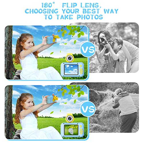 ARNSSIEN Kids Camera, Toddlers Digital Toy Camera with 180° Flip Lens, 2.4 Inch IPS Screen, Birthday Festival Present for 3 4 5 6 7 8 9 10 11 12 Year Old Girls & Boys, X101(Blue) — view 3