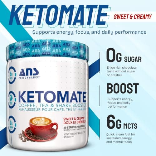 ANS Performance Ketomate Coffee Creamer With MCT Oil Powder, Delicious, Sugar Free Creamer For Coffee, Tea & Shakes, Perfect Keto Energy Powder, Milk Substitute, 20 Servings, Sweet and Creamy - 300 g / 10.6 oz — view 2