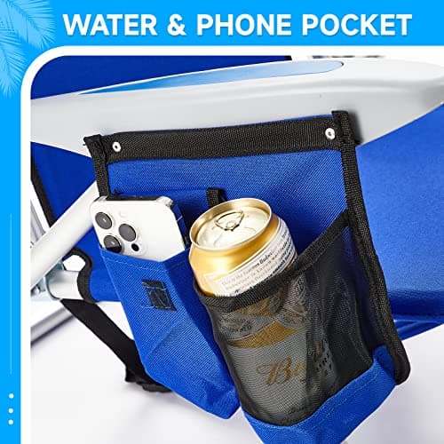 Canpsky Portable Beach Chair for Adults, Outdoor Camping Chair Lay Flat Folding Backpack Beach Reclining Chair with 5 Positions, Headrest, Zipper Pouch, Cup Holder, Blue — view 5