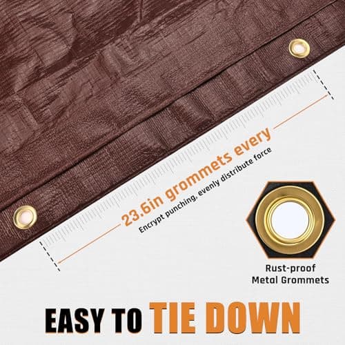 10x12FT Waterproof Tarp, Yumatum 10 Mil Heavy Duty Tarps with Reinforced Edges/Brass Grommets, 100% UV Blocking/Tear Resistant Poly Tarp for Camping, Patio, Tent, Boat(Brown/Black) — view 5