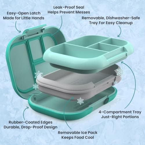 Bentgo Chill Kids Leakproof Lunch Box - 4-Compartment Bento Box with Built-In Ice Pack, 3.3 Cup Capacity, BPA-Free, Microwave & Dishwasher Safe Tray, Ages 3–7 (Aqua) — view 5