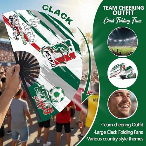 Yjiuhao 2026 World Soccer Cup Folding Fans – Soccer Game Day Essentials for Stadium Chants, Party Favors, Gifts & Accessories, Mexico Jersey Outfit for Women Men — view 4