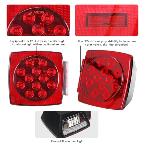Lcrslitx LED Trailer Light Kit, IP67 Submersible Trailer Lights 12V DOT, Stop/Tail/Turn Boat Trailer Lights with 13.7" ID Bar, 6 Marker Lights, 25 ft Protective Wiring Harness, License Plate Bracket — view 6
