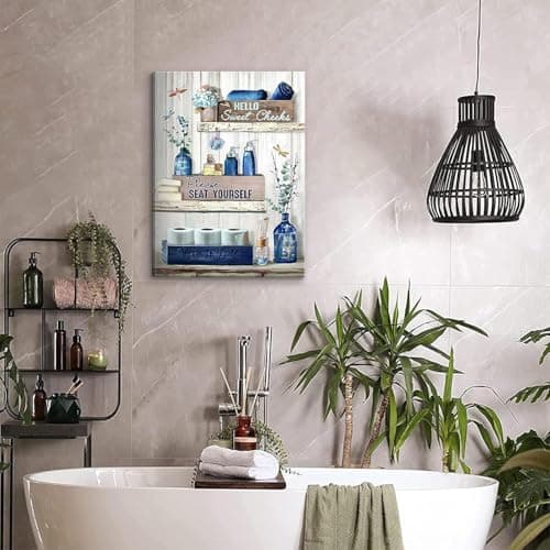 Bathroom Wall Art Canvas Poster Decor Picture For Wall Botanical, Rustic Green, (AA, 30x40 cm, Framed)