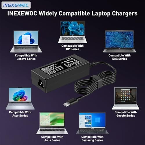 INEXEWOC Universal 65W USB C Laptop Charger Compatible with Lenovo,HP, Dell, Acer, Asus, Samsung, Google and More, for Office, School, and Family — view 2