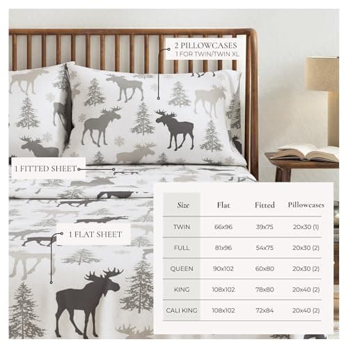 Extra Soft 100% Turkish Cotton Flannel Sheet Set. Warm, Cozy, Luxury Winter Bed Sheets. Stratton Collection (Queen, Moose) — view 2