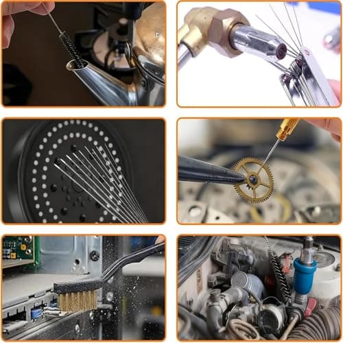 9 Pack Carburetor Cleaning Kit Airbrush Torch Tip Cleaner Set with 23 Carb Cleaner Needles 5 Nylon Brushes 1 Two-Head Brush 1 Scraper and 4 Cleaning Hooks for Motorcycle ATV Chainsaw Maintenance — view 3