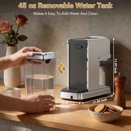COWSAR 20 Bar Espresso Machine, Compact Espresso Maker with Steam Milk Frother, Stainless Steel Coffee Machine with 45oz Removable Water Tank, for Cappuccino,Latte&Cold Brew Home&Office — view 4