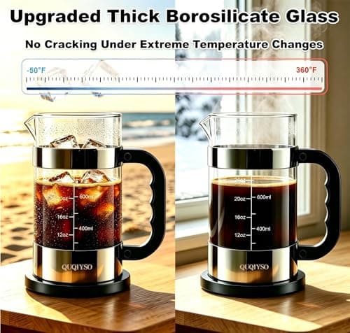 QUQIYSO French Press Coffee Maker 34oz, Thickened Glass Coffee French Press — view 3