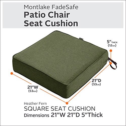 Classic Accessories Montlake Patio Fade Safe Seat Cushion, Heather Fern, 21" Wx21 Dx5 T