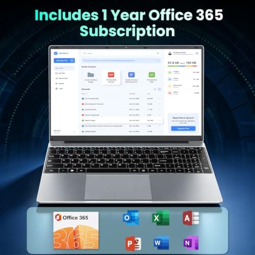 WAICID 15.6" IPS FHD Student Laptop with AI Assistant Included, 1 Year Office 365, J4105 Processor(Beat Celeron 5205U), 12GB RAM 256GB SSD, 180° Viewing, USB-C(Charging, Data, Display), 53.2Wh