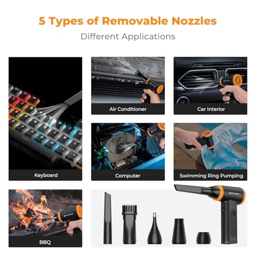 K&F CONCEPT Compressed Air Duster with LED Lights, Powerful Wind Air Blower Electric | Brushless Motor | 5 nozzles 3 Brushes| for PC Computers Keyboard Home Car Pet Hair Cleaning, Inflation, Drying