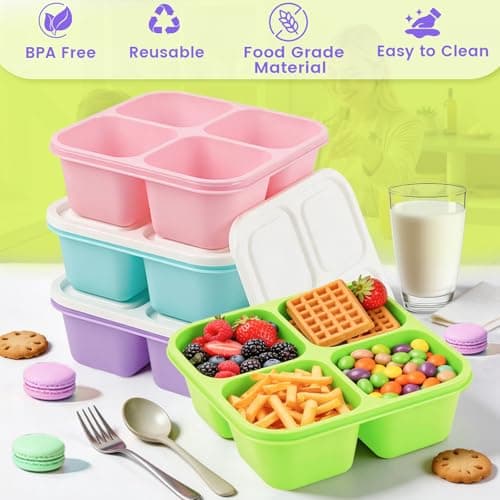 YANLIFY 4 Pack Snack Containers Bento Box Adult Lunch Box,Meal Prep Container, Reusable Food Storage lunch Containers Stackable for Work, Travel and Gym (Grass Green, Pink, Green, Purple) — view 2