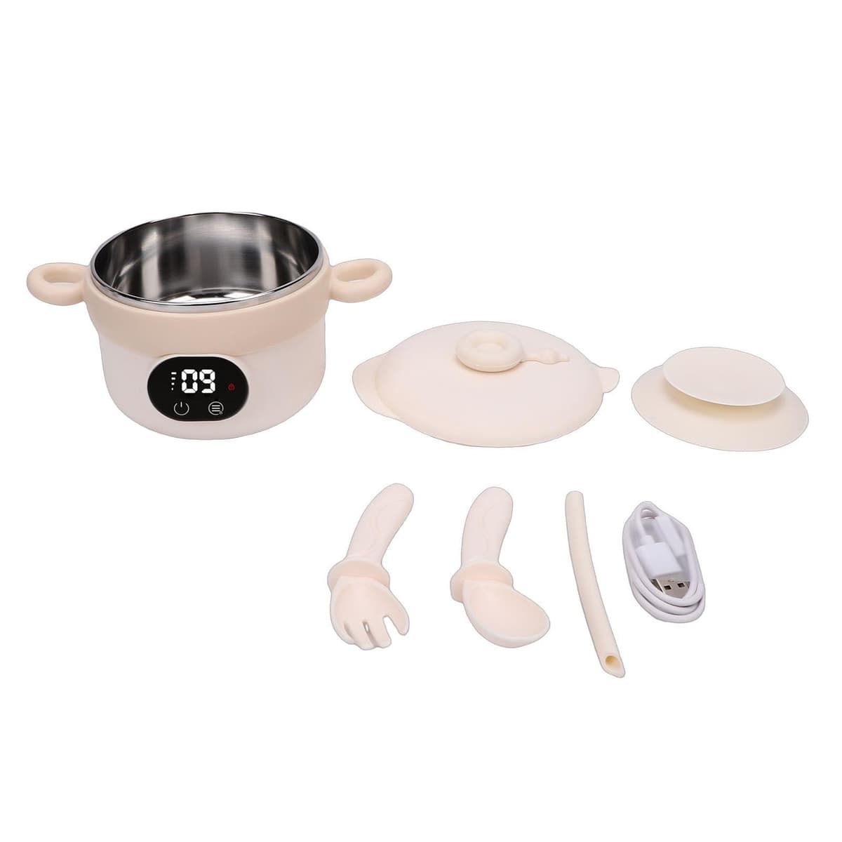 Baby Food Heating Bowl Rechargeable Smart Temperature Control Stainless Steel Portable for Porridge and Purees Travel Use (Milk Apricot) — view 6